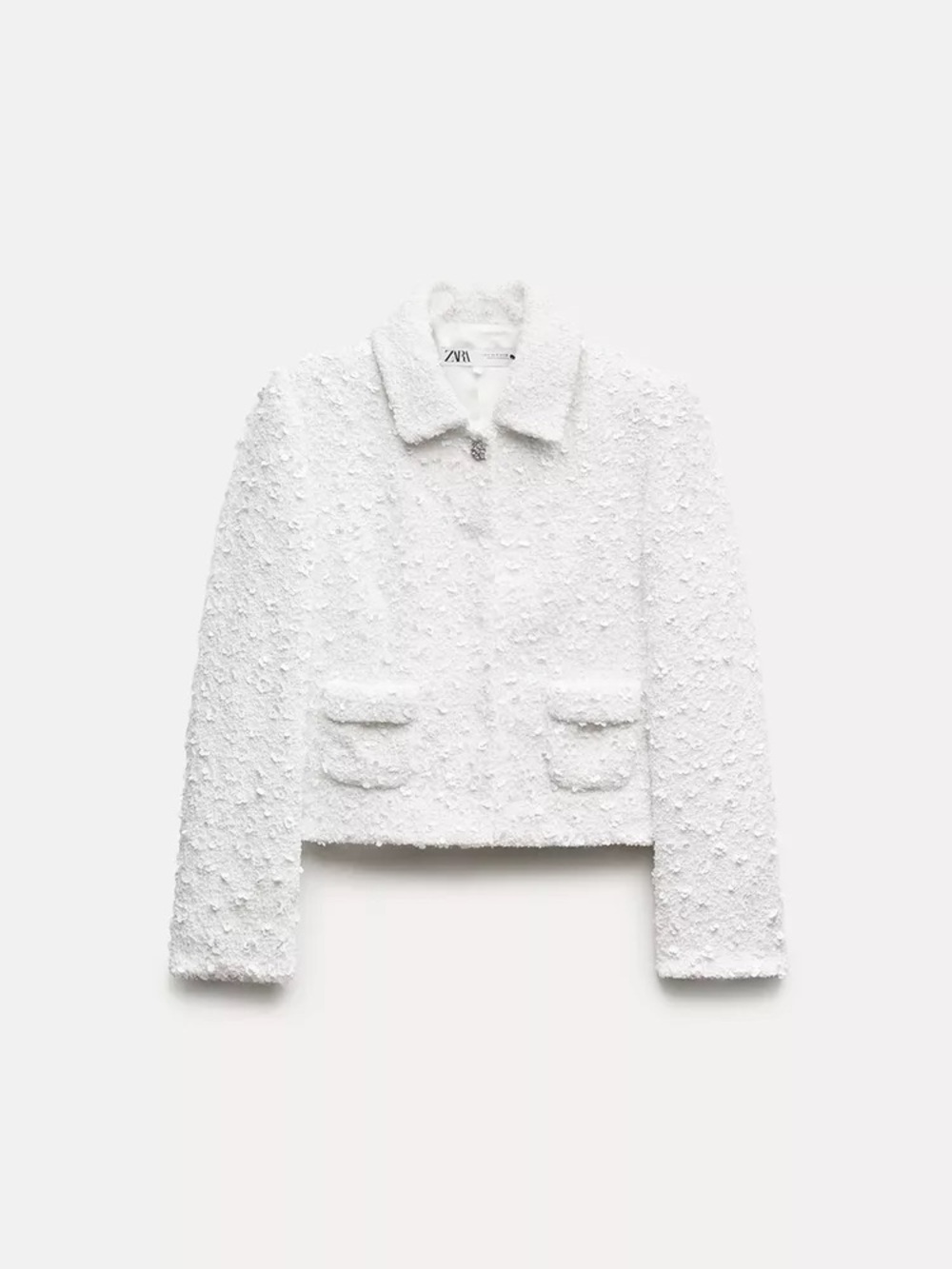ZW Collection Chanel Vibes White Sequin Mini Skirt & Cropped Jacket Set - Picture 9 of 10